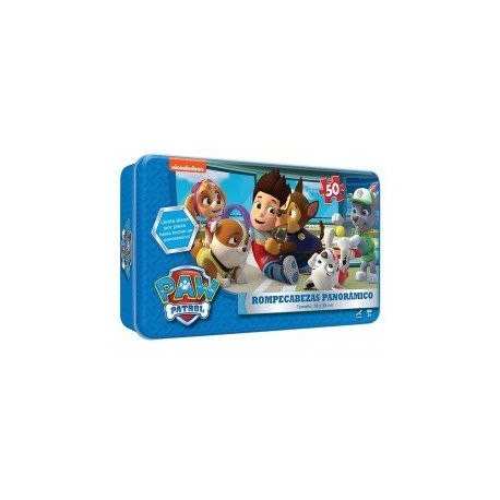 ROMPECABEZAS PANORAMICO DE CARTON PAW PATROL CAJA METALICA-ChicosconEstilo-Juegos de Mesa